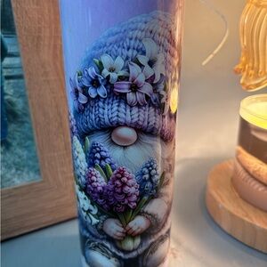 Purple Gnome Ceramic Coffee Tumbler with Floral Design